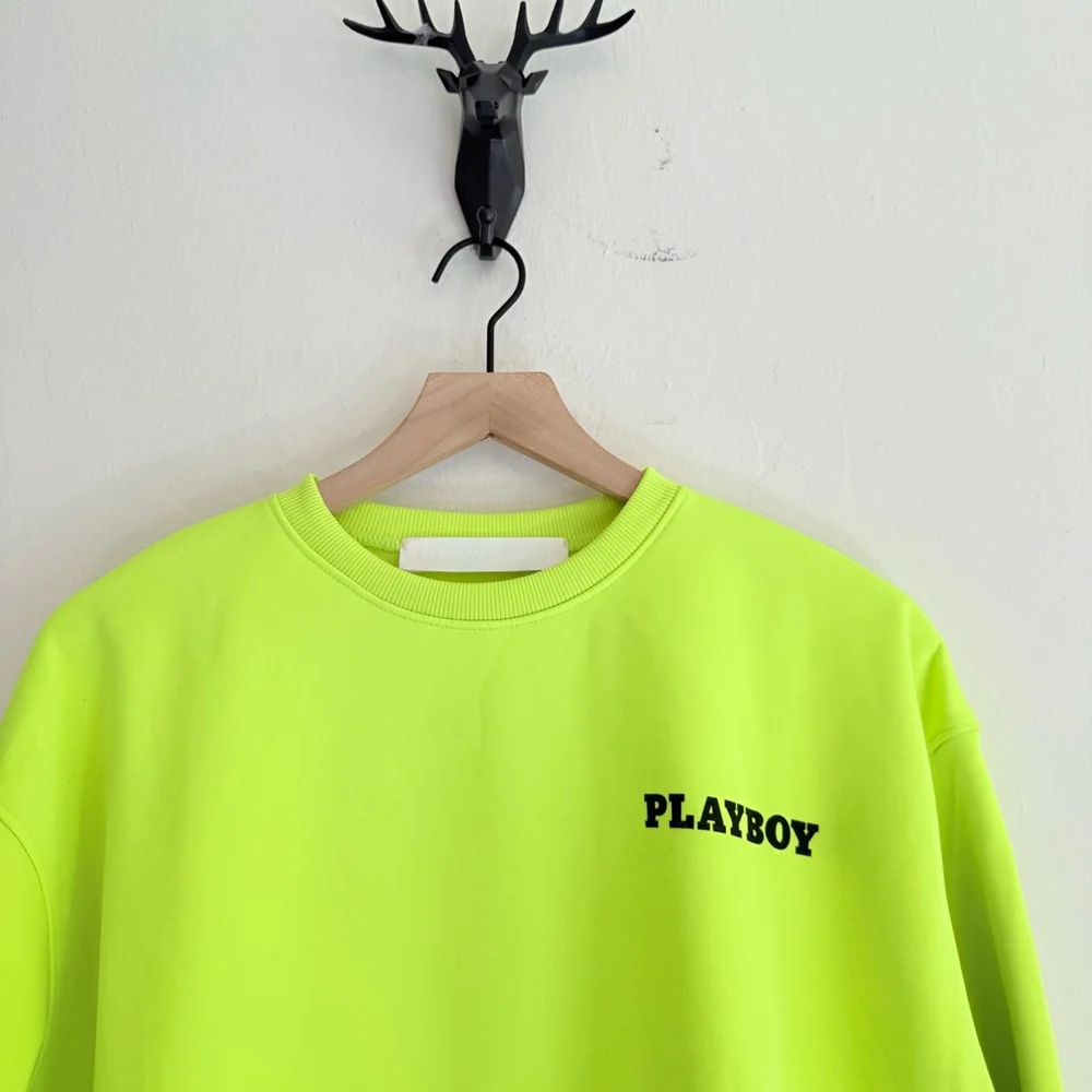 Playboy x Missguided Women's Neon Yellow Oversized Baggy Sweatshirt Size Small - Picture 5 of 7